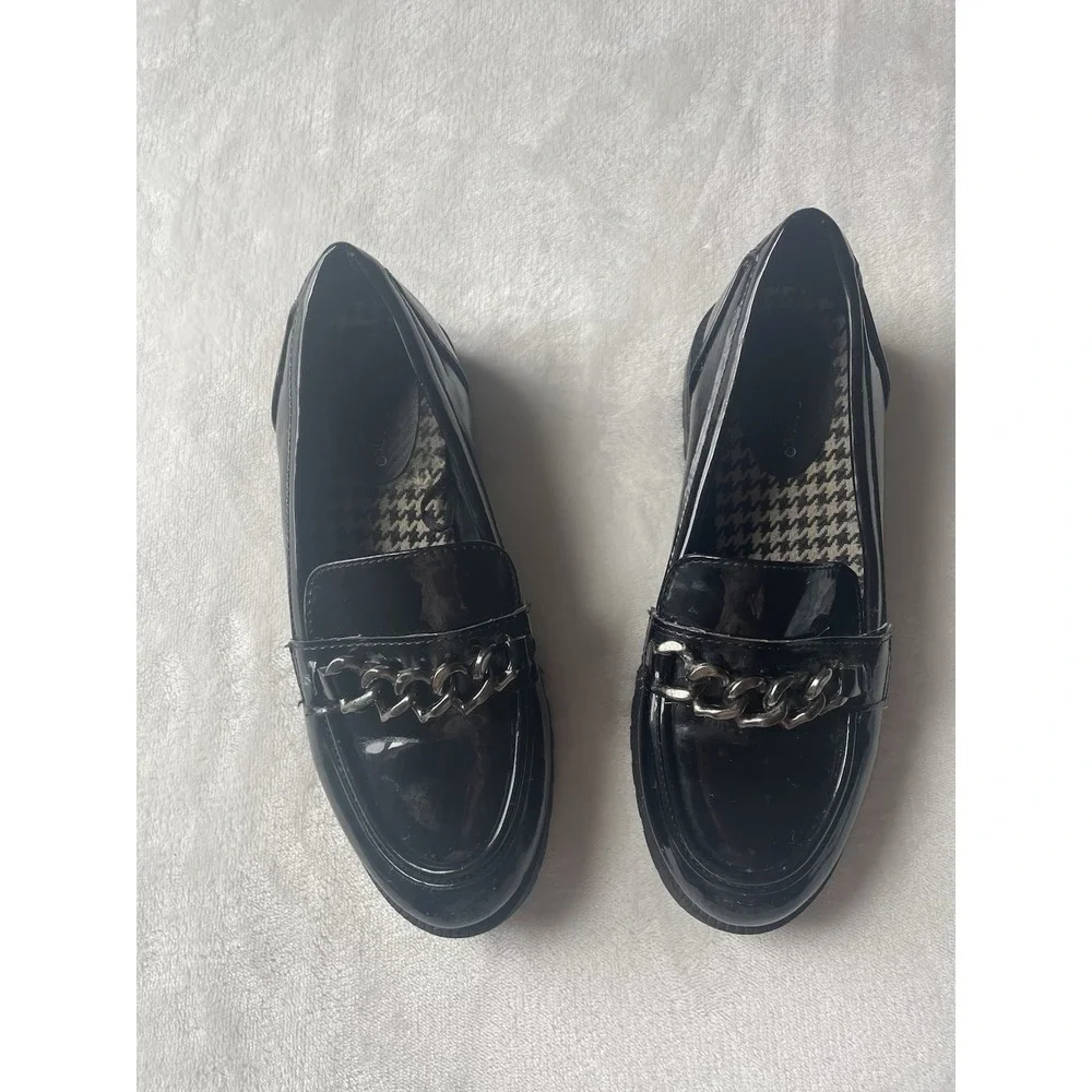 Platform Black Lug Loafer Accent Silver Chain Size 3 Girls Dress Holiday Shoes